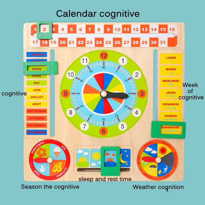 Calendar clock building block toy