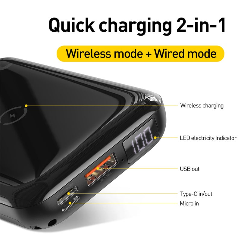 Small square wireless fast charge mobile power LED digital display portable 10000mAh